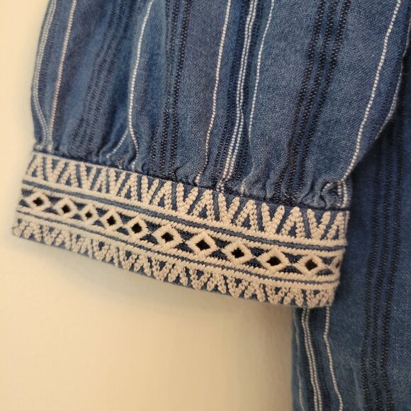 Massimo Dutti Boho Striped Tunic Top S Blue White Embroidered Keyhole Denim - Picture 7 of 7